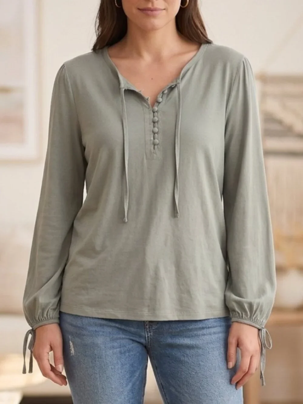 J.Crew Broken-In Jersey Button-Front Top - Size L (Style BK310) 100% Cotton